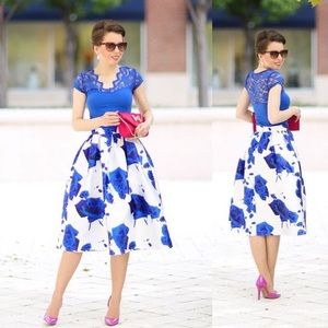 Blue Roses MIDI Skirt
